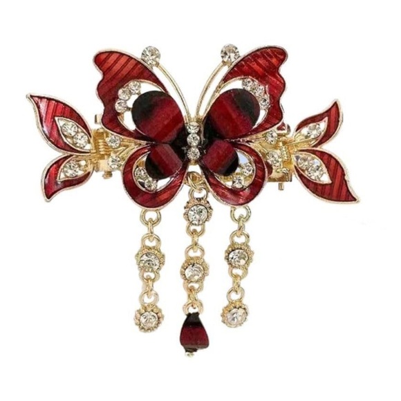Red & Gold Butterfly Rhinestone Hair Clip - Picture 3 of 8